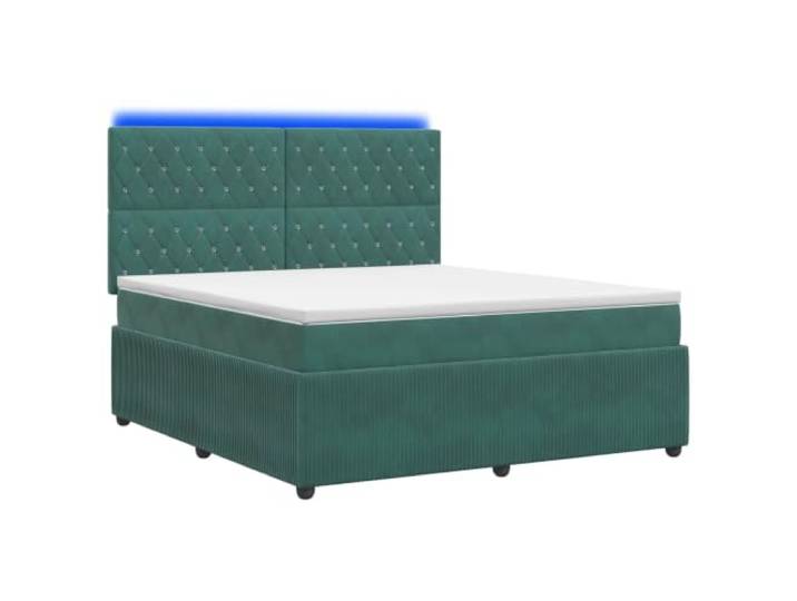 KTHLBRH Boxspringbett mit LED Matratze dunkelgrün 140 x 190 cm Samt, LED-Lichter, USB, Gaslift, Kopfteil 78/88 cm, Behälter, mittlere Festigkeit
