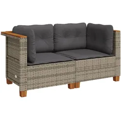 vidaXL Garten-Ecksofas mit Kissen 2 Stk. Grau Poly Rattan