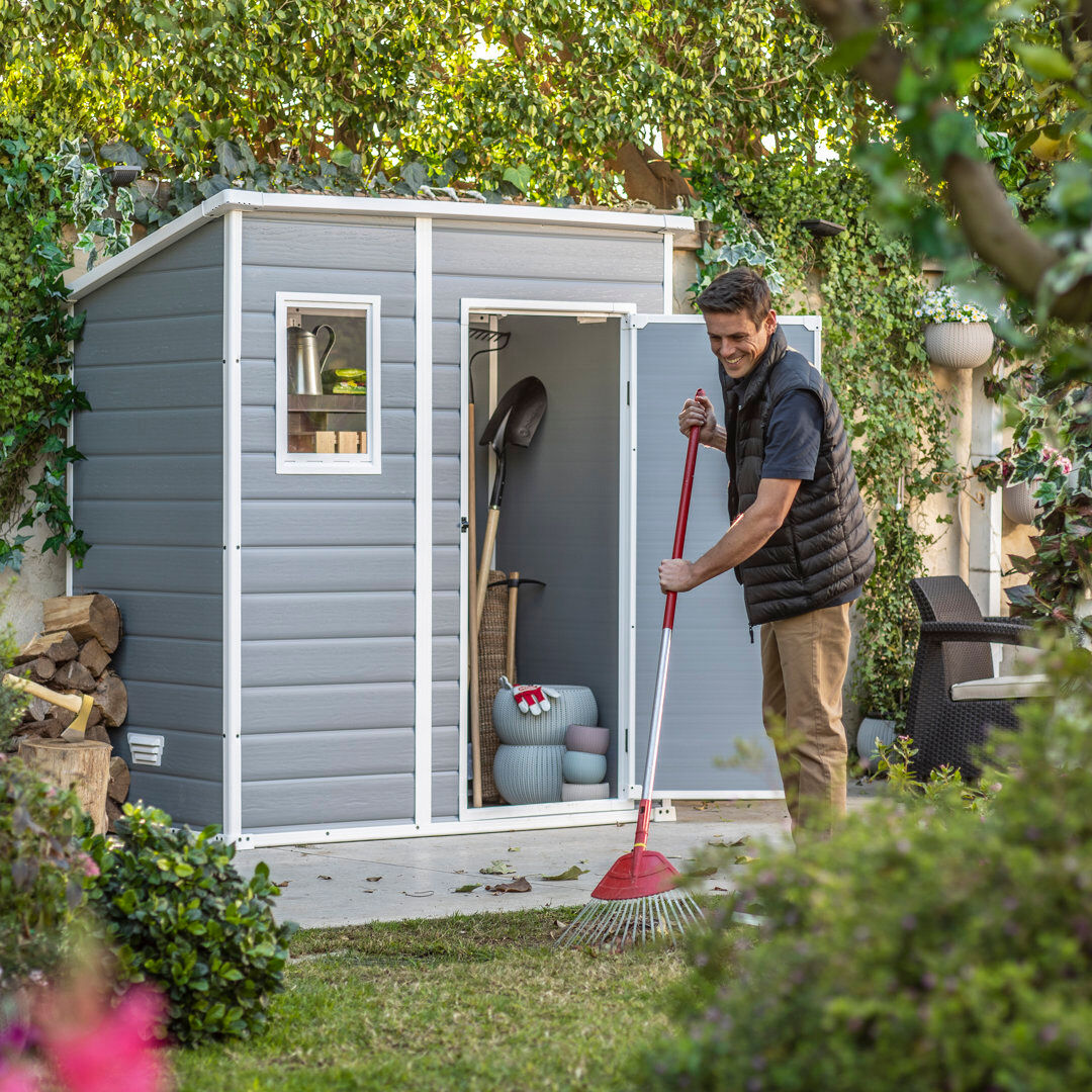 Keter Manor Pent Outdoor Garden Storage Shed 6 x 4ft - Grey Grey 130cm W X 192cm D X 198cm H