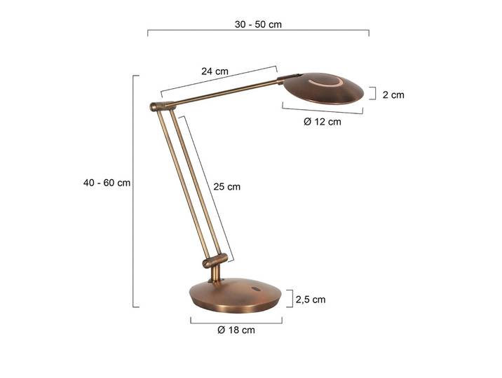 Bureaulamp Zenith, dimbaar, brons / oud-messing, Werkkamer / Kantoor, metaal, Modern, bureaulamp