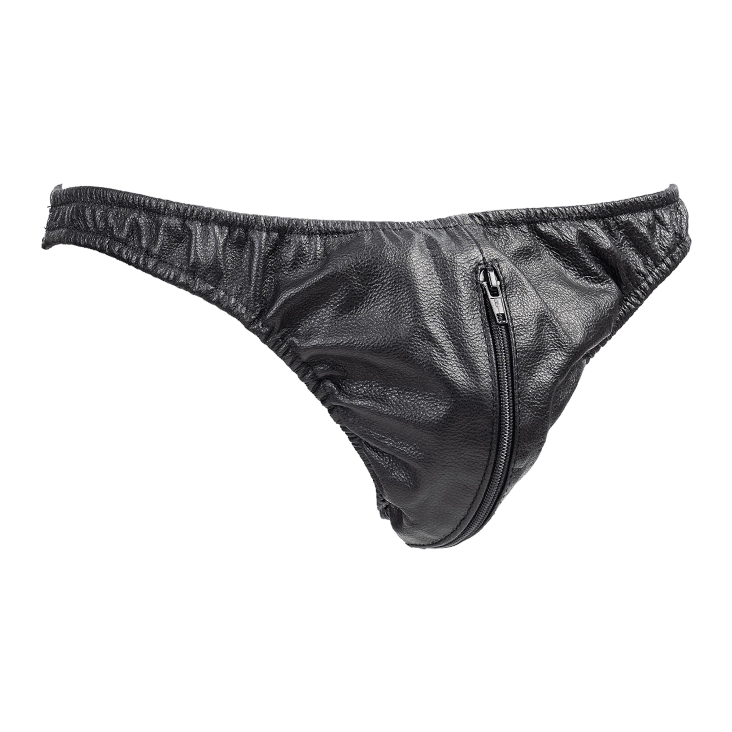 Leder-Slip mit Reißverschluss