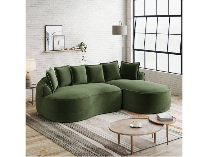 ELVORIN Canapé d angle modulable sans cadre en chenille assise profonde vert