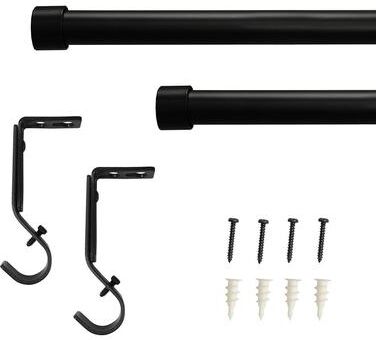 Lumi Home Furnishings Lumi Single Curtain Rod Brushed Nickel/ Black- End Cap finials