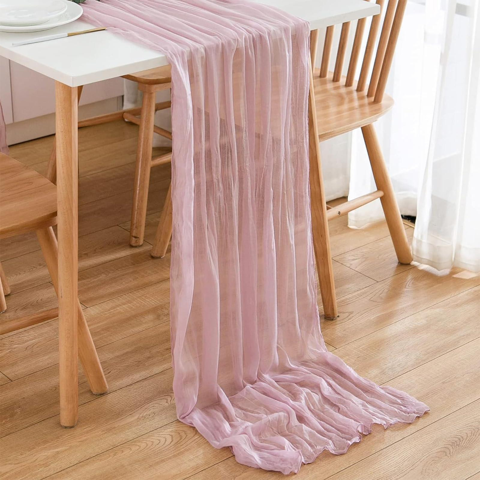 Dripio Linnen tafelkleed in boho-stijl, roze, B: 90 cm, L: 300 cm