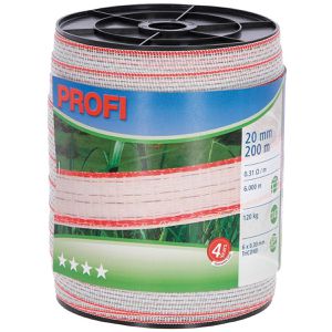 Kerbl Weidezaunband Profi 59501, Breite 20 mm, 6 km max. empfohlene Zaunlänge, weiß/rot, Rollenlänge 200 m