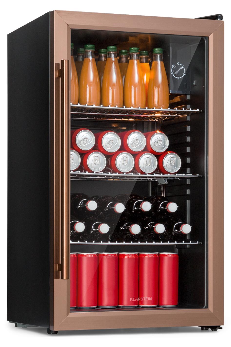 Klarstein XXL Mini Kühlschrank mit Glastür & LED, Mini-Kühlschrank für Zimmer, Getränkekühlschrank Klein mit 3 Ablagen, Kleiner Kühlschrank 80L, Indoor/Outdoor Kühlschrank Leise & Wetterfest, 3-10°C