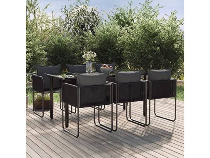 HEFZGDB 7-TLG. Garten-Essgruppe Schwarz, PE-Rattan Outdoor-Möbel mit Stahlrahmen und Hartglas-Tischplatte für Terrasse Dieser 7-teilige Gartentisch und die passenden Stühle