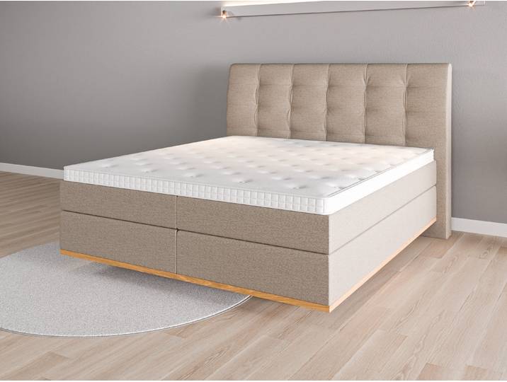Boxspringbett 180x200 Nr. 1 - Beige/Braun (Beigegrau) - Feiner Strukturstoff