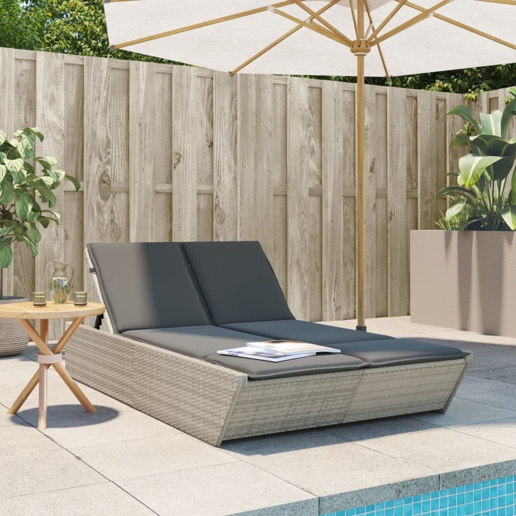 Maison Exclusive - Doppel-Sonnenliege mit Kissen Hellgrau Poly Rattan