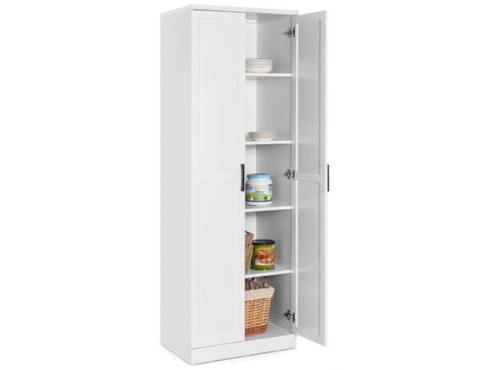 Helloshop26 20_0010217 Aufbewahrungsschrank, 59 x 43,5 x 178 cm, 5 verstellbare Regalböden, modernes Finish, aus Holz, Weiß