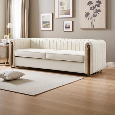 ZWYO HOSIMU "84.25"" Plush Velvet Contemporary 3-Seater Sofa with Tufted Back, Rolled Arms and Gold Metal Legs"