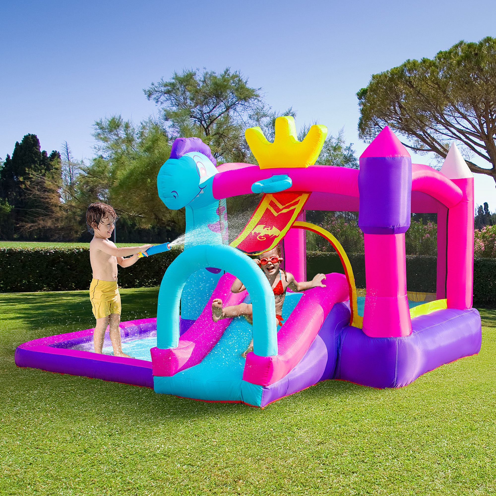 Outsunny Castello Gonfiabile per Bambini 3-8 Anni con Scivolo, Piscina e Trampolino, 3x2.7x2m   Aosom Italy