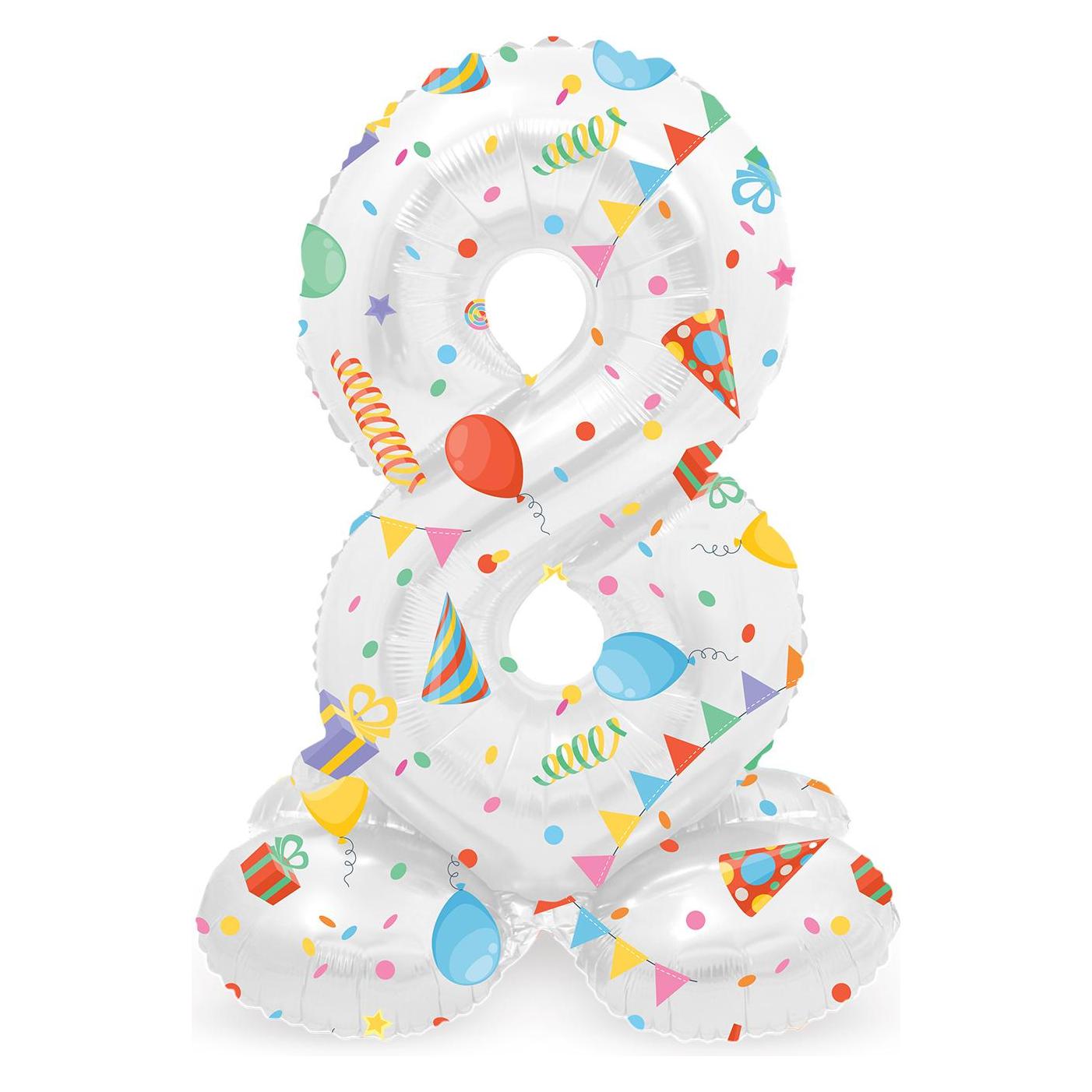 Folat Stehender Folienballon Joyful Party Nummer 8 -72cm (1x) (63968)