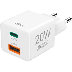 alfo. Schnellladegerät 20W PD USB-C USB-A Weiß