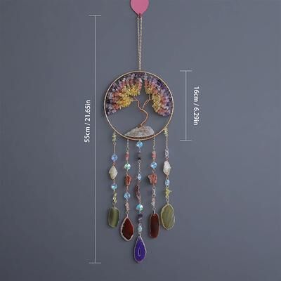 Inspired Living Agate Dream Catcher Crystal Wall Hanging Moon Sun Star Boho Decor dusk Tree