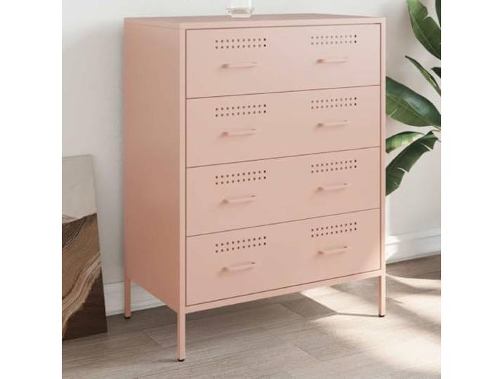 HEFZGDB Industrie-Stil Sideboard mit Stahlgestell in Rosa, stabiles Sideboard mit Wandhalterung gegen Umkippen, pflegeleichtes zur einfachen Reinigung, Robustes für Wohnzimmer