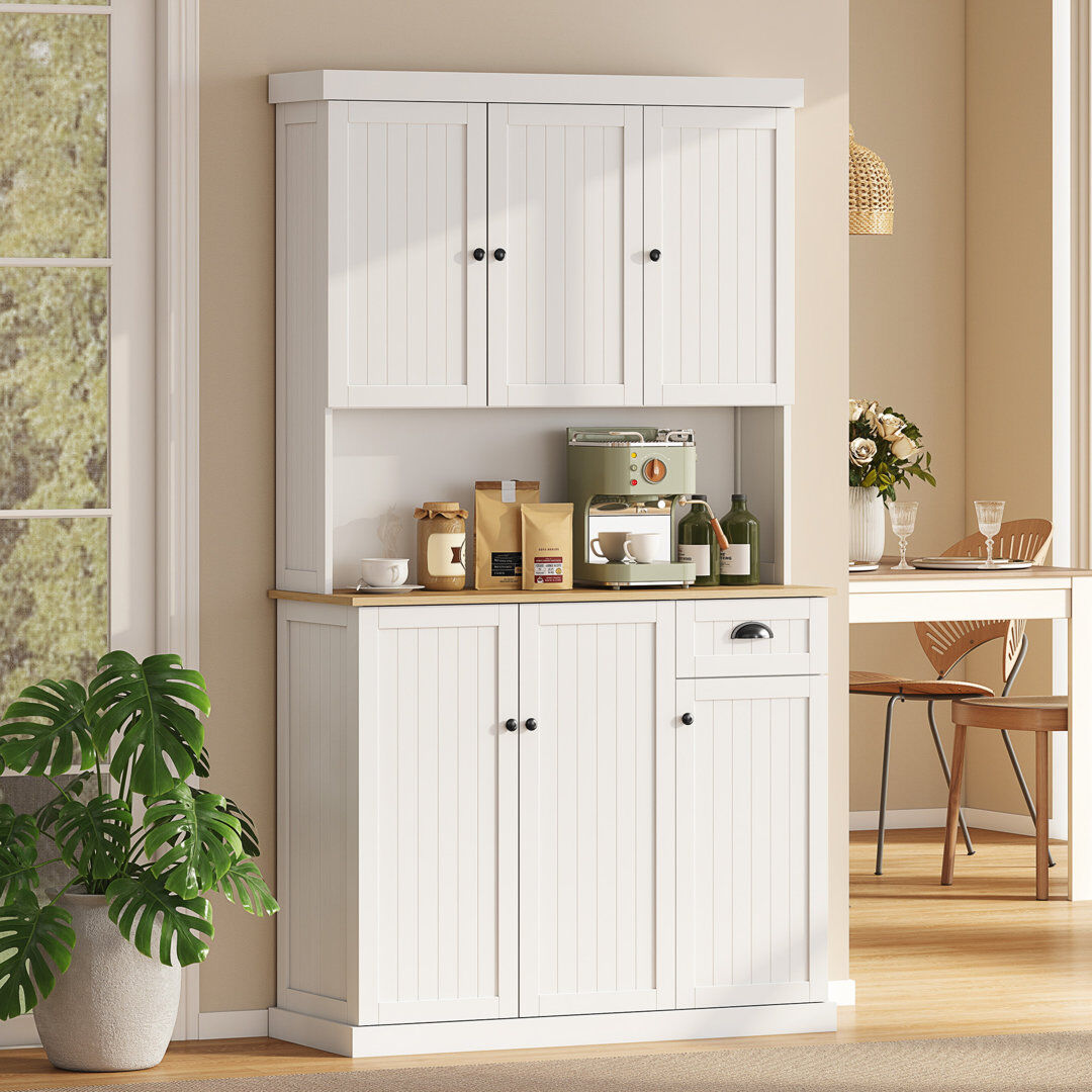 HOMCOM Kitchen Cupboard Storage Cabinet Microwave Oven Stand with Storage White 180cm H X 101cm W X 39cm D