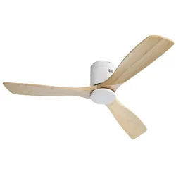 MODFU Deckenventilator 25x132x132 cm mit Fernbedienung, 6 Stufen, Timer, reversibler DC Motor, 3 Massivholzflügel, Weiß für Innen und überdachte Bereiche