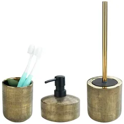 WENKO Bad-Accessoire Set Mod. Rivara, 3-teilig, Bad-Zubehör handbemalt