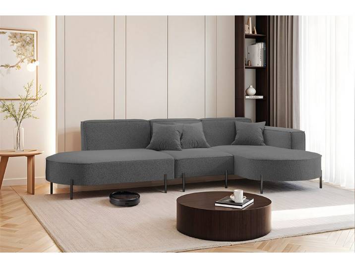 Fun Möbel Ecksofa Sofa VALENCIA mit Ottomane in Stoff Quelle, Ottomane Links oder Rechts, für Saugroboter geeignet