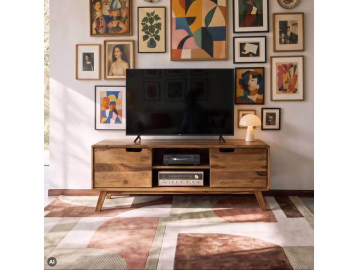 TV-Board Sheesham 134x40x48 natur sandgestrahlt lackiert MALMÖ 2 #219