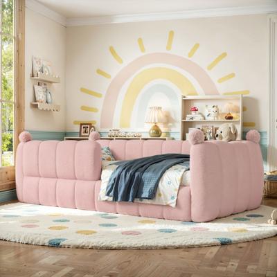 Soft Upholstered Floor Bed, Montessori Floor Bed with Full Surround Safety Rails