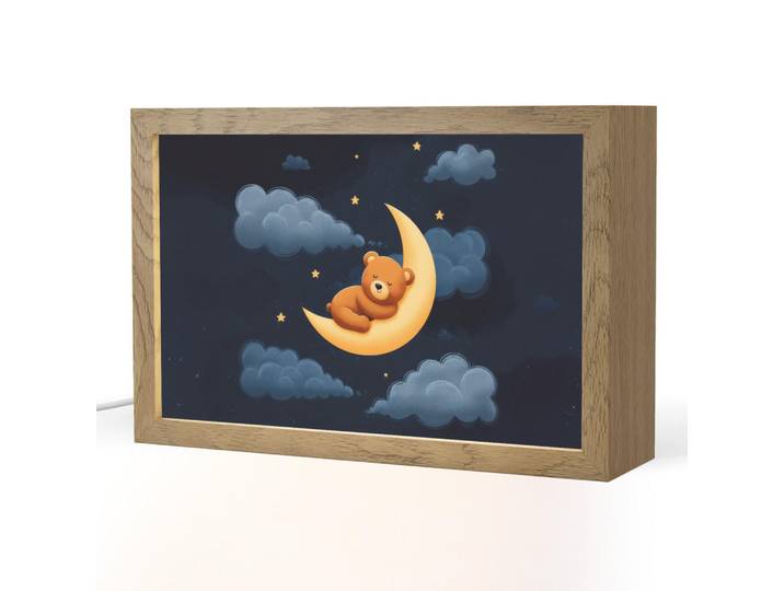 OnlyWow Nachttischlampe - Teddybär - Mond - Wolken - Sterne - 30x20 cm, Dunkelblau, Holzwerkstoff, Rechteckig, LED integriert, 30x20x8 cm, Lampen & Leuchten, Innenbeleuchtung, Nachtlicht