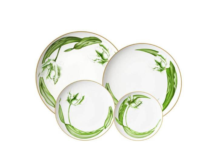 Quality Elegance Teller-Set Green Pea Bone-China Teller Set – Florales Luxus Geschirr (4-tlg), 1 Personen, 45% Bone Ash