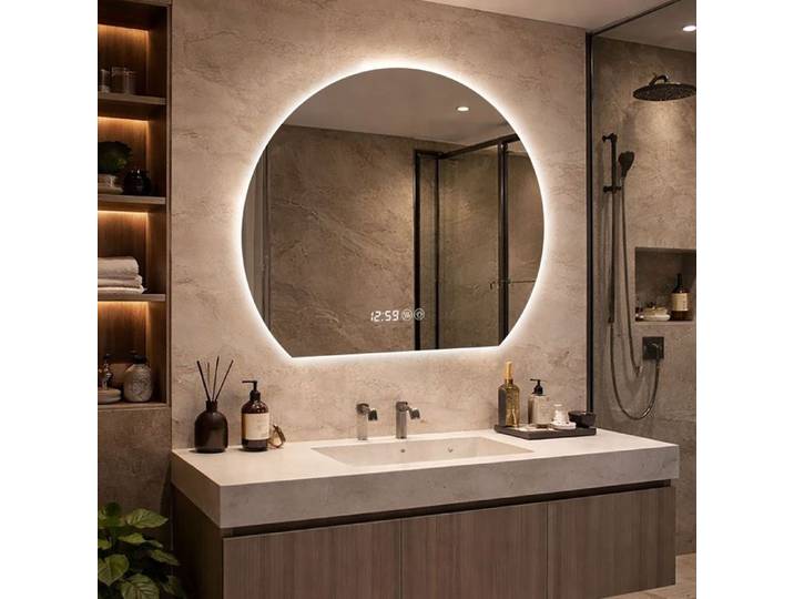 Miroir Salle de Bain Rond à LED Miroir Mural Antibuée 3 Couleurs de Lumière Miroir Intelligent pour Décoration Intérieure Moderne