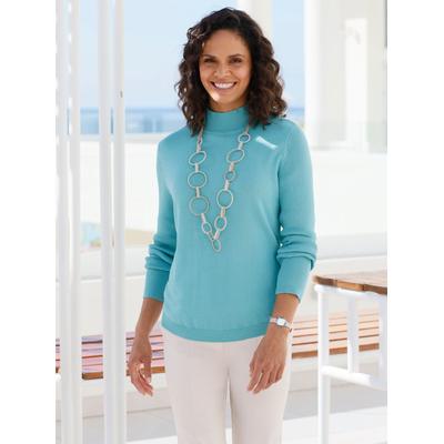 Stehkragenpullover CASUAL LOOKS "Pullover", Damen, Gr. 46, blau (ozean), 100% Baumwolle, unifarben, Pullover Stehkragenpullover