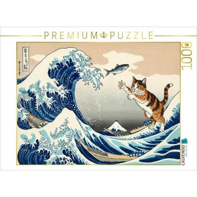 CALVENDO Puzzle Die große Welle mit Fischen für die Katze - Hokusai - Gemälde | 1000 Teile Lege-Größe 64x48cm Foto-Puzzle für glückliche Stunden