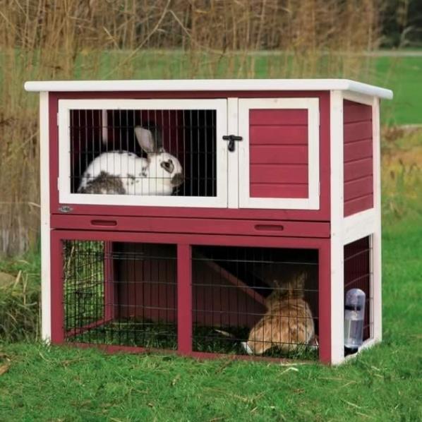 TRIXIEHEIMTIERBEDARF KLEINTIERSTALL MIT FREILAUF- GEHEGE, 116 97 63CM, ROT/WEIß 08738460