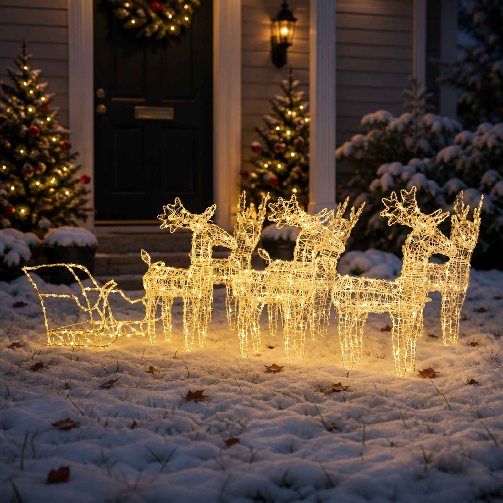 vidaXL Décoration de Noël Rennes et traîneau 320 LED Acrylique