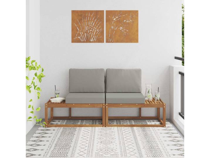 vidaXL Outdoor End Sofa mit Kissen 2 Stück Natürlich und Hellgrau