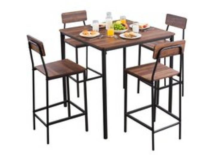 VEVOR Bartisch-Set (5-tlg.) mit 4 Barstühlen & abgerundeten Kanten, quadratischer Kneipentisch Stehtisch (90 x 90 x 91 cm), Bistrotisch Esstisch, geeignet für Büro Minibar Wohnzimmer Esszimmer