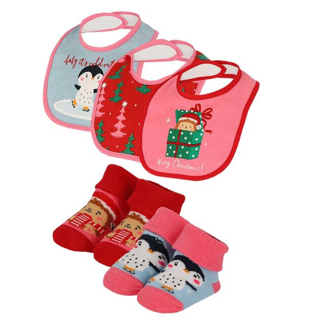 Apollo Baby kerstsokken + slabbetje set kerst print