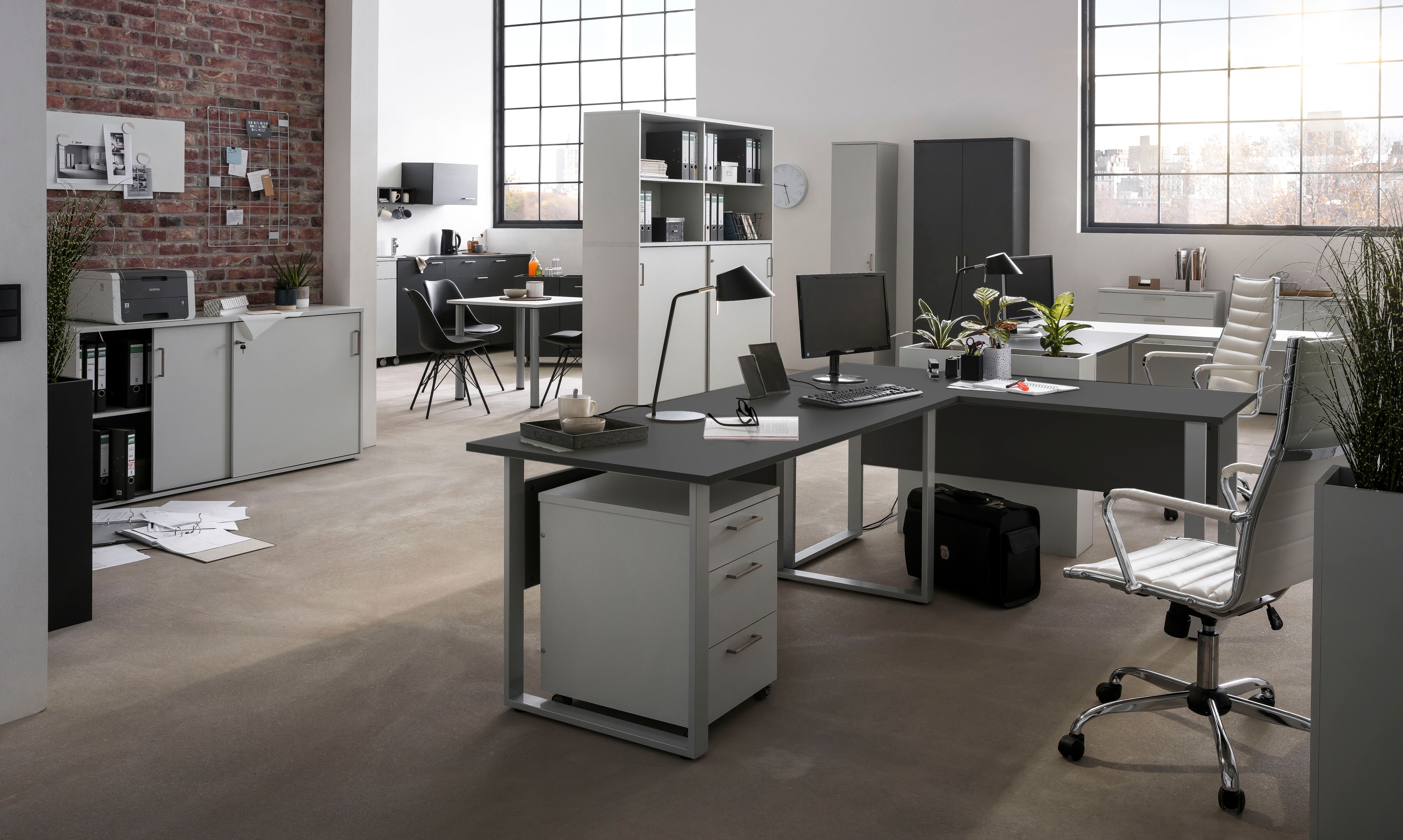 Schreibtisch SCHILDMEYER "Serie 1500, Schreibtisch, Made in Germany, B: 160cm", grau (anthrazit, silber, anthrazit), B:160cm H:73,2cm T:75cm, Tische, Schreibtisch, Solide Verarbeitung - Dieses Produkt ist in Deutschland gefertigt anthrazit, silber, anthra