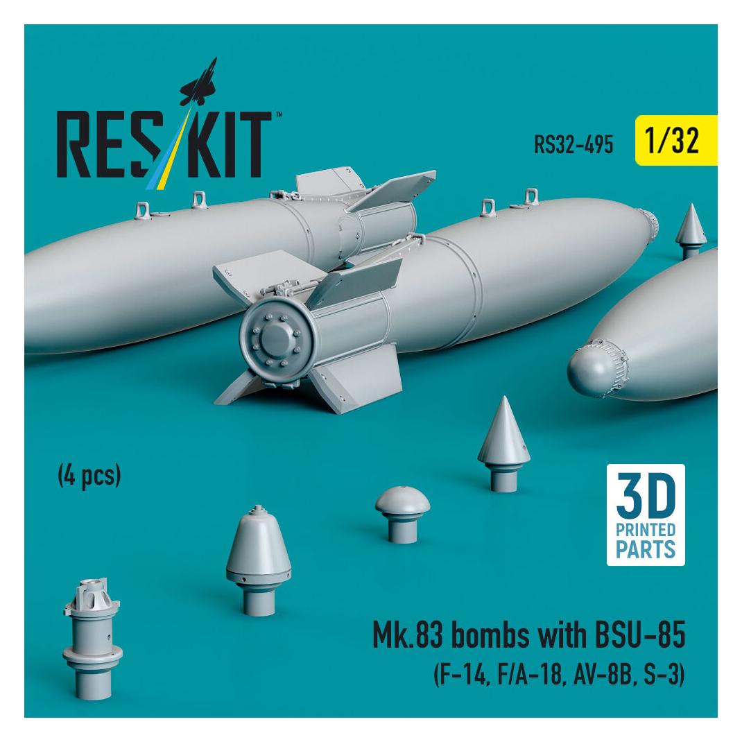 ResKit Mk.83 bombs with BSU-85 (4 pcs) (F-14, F/A-18, AV-8B, S-3) (3D printed) (RS32-0495)