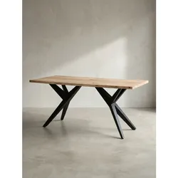Esstisch Massivholz Metall Rechteckig Loft-Stil, Akazie 120x60x76 cm