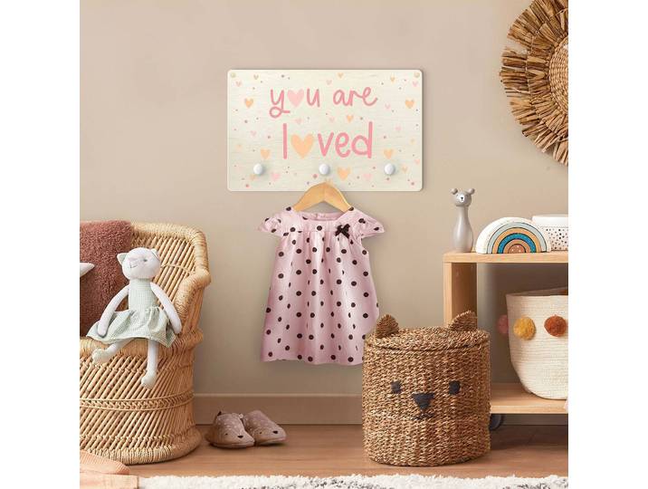 Patère enfants You are loved 40 x 25 x 1cm Rose foncé/Rose