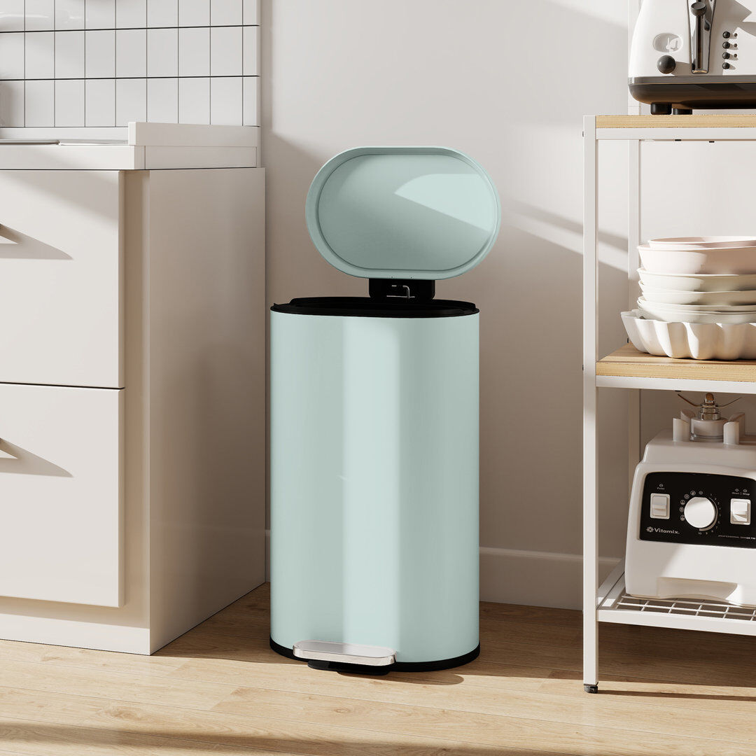 HOMCOM Slim Rectangular Pedal Bin with Soft-Close Lid, 30L Kitchen Bin Green Green 30L