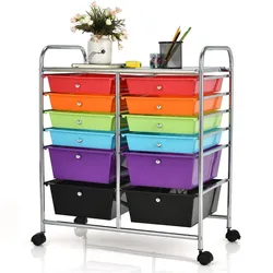 Helloshop26 - Rollbarer Aufbewahrungswagen 64 x 38 x 75 cm 12 Schubladen leicht einfach zu bewegen modernes Design rot-schwarzes 20_0021076