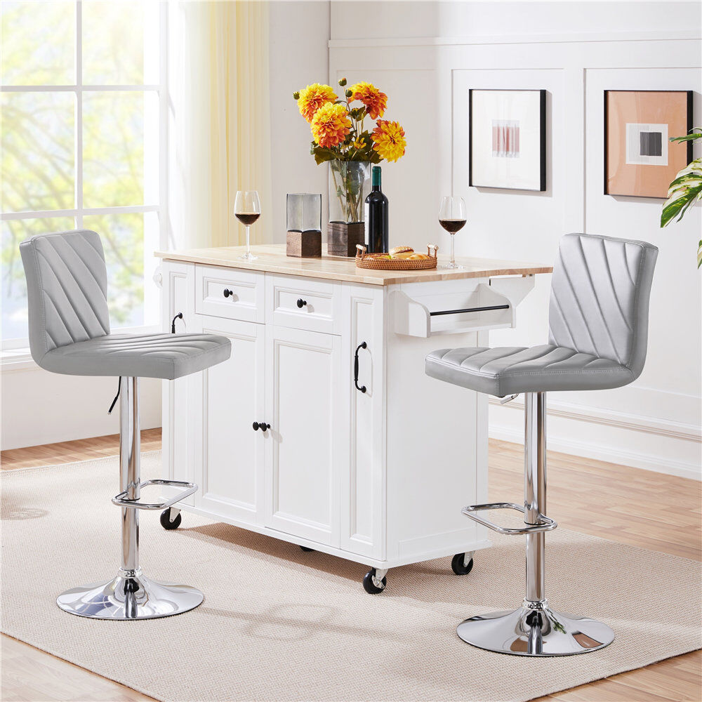 Yaheetech Height Adjustable Swivel Bar Stool Light Grey 44cm W X 48cm D