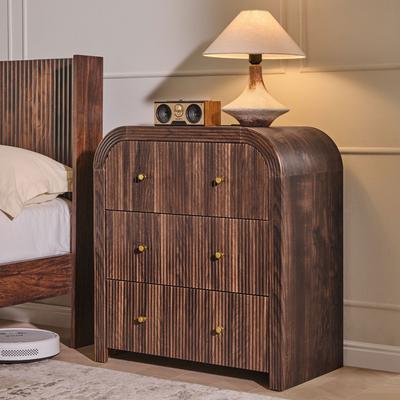 afulyperfllc Modern Fluted Nightstand with Charging Station, Rounded Bedside Table