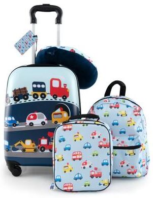 Costway 5 Piece Kids Luggage Set with Backpack, Neck Pillow, Name Tag, Lunch Bag-Blue