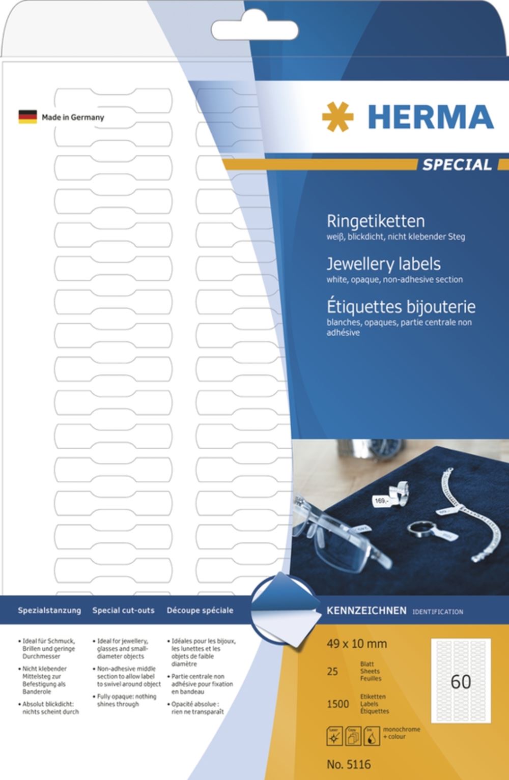 Herma 5116 blickdicht Ringetiketten 1x4.9 cm (25 Blatt (1500 Etiketten))