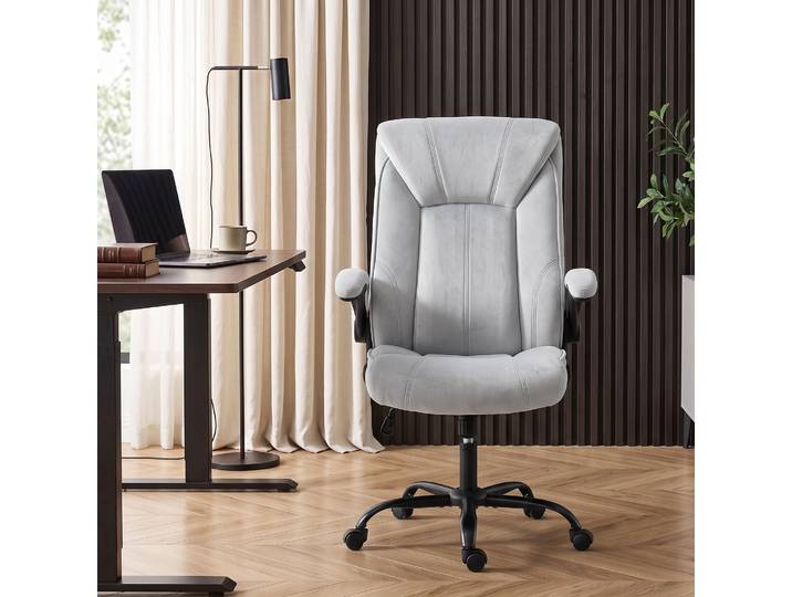 HOMCOM Chaise Bureau Ergonomique Tissu Flanelle Gris Hauteur Réglable