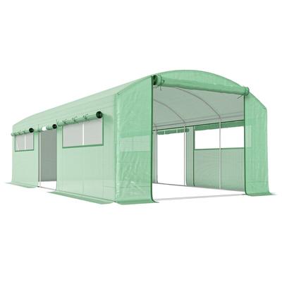 Outsunny Foliengewächshaus begehbar 3 Türen UV-beständige PE-Abdeckung verzinkter Stahlrahmen 6x3x2m/Grün