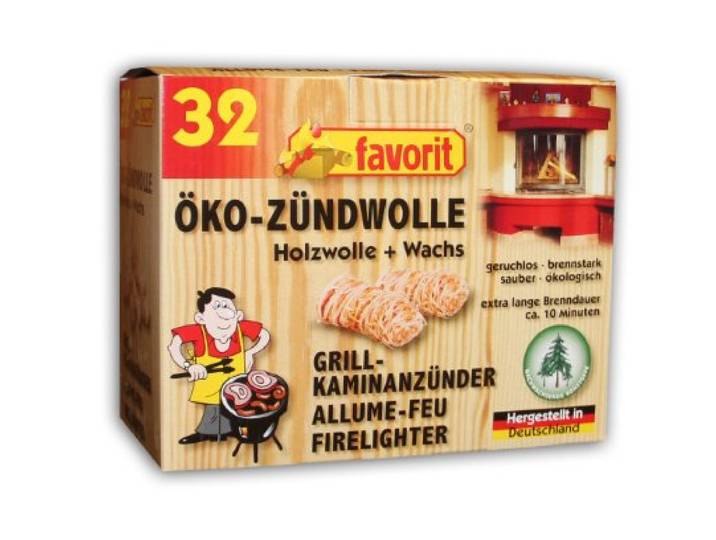 Favorit Eco-aanmaakwol (32 stuks, voor open haard, oven of barbecue, van hernieuwbare grondstoffen, zonder chemische geur) 1228