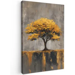 LEINWANDBILD Baum - Blätter - Gold - Abstrakt Deko Groß 90x140 cm